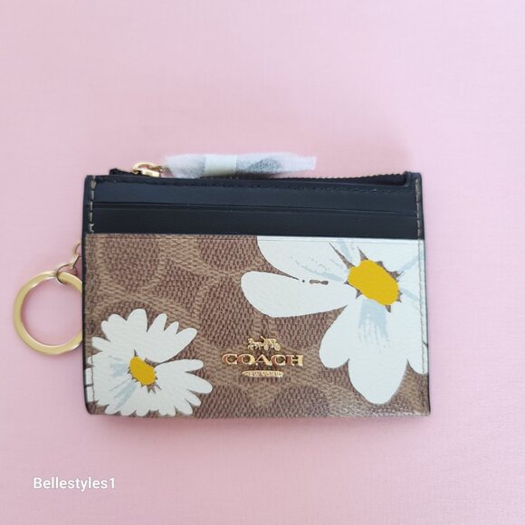 COACH Mini Skinny ID Case In Signature Canvas With Floral Print- Tan Multi🎈⭐ - Picture 9 of 15